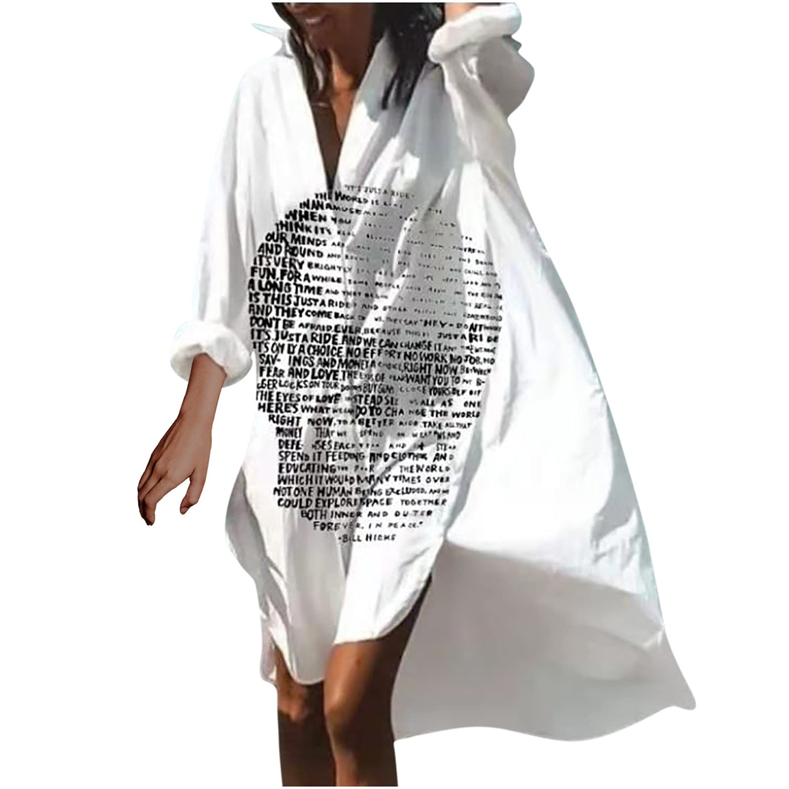 Plus Size Women's Floral Print V-Neck Long Sleeve Sundress - Elegant Wedding Guest Dress with Irregular Hem & Loose Fit in Black | Perfect for Garden Parties, Cocktail Events & Summer Occasions