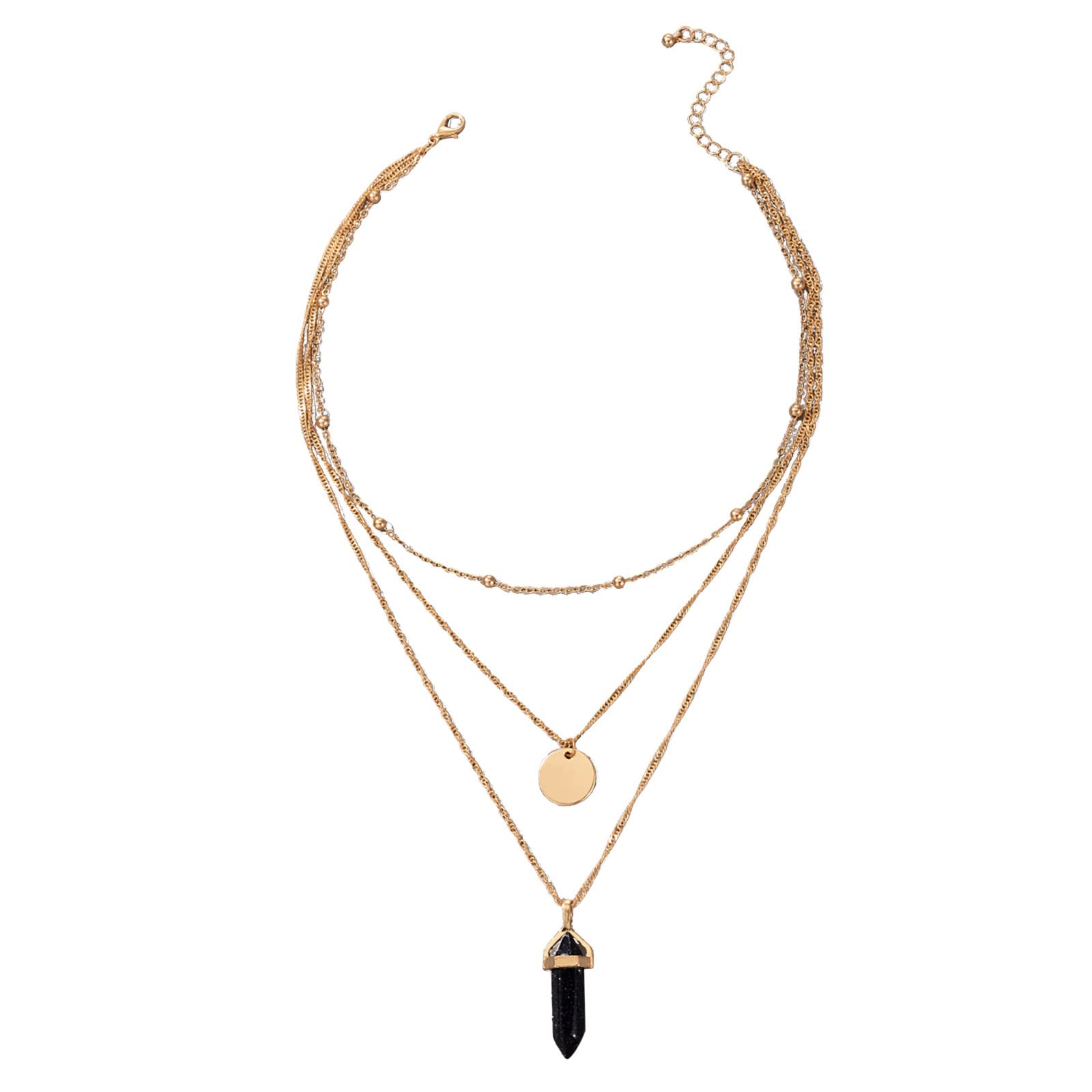 Sequin Cylinder Geometric Natural Stone Pendant Necklace for Women - Oval Locket Collarbone Chain Jewelry - Perfect for Parties, Weddings & Evening Events