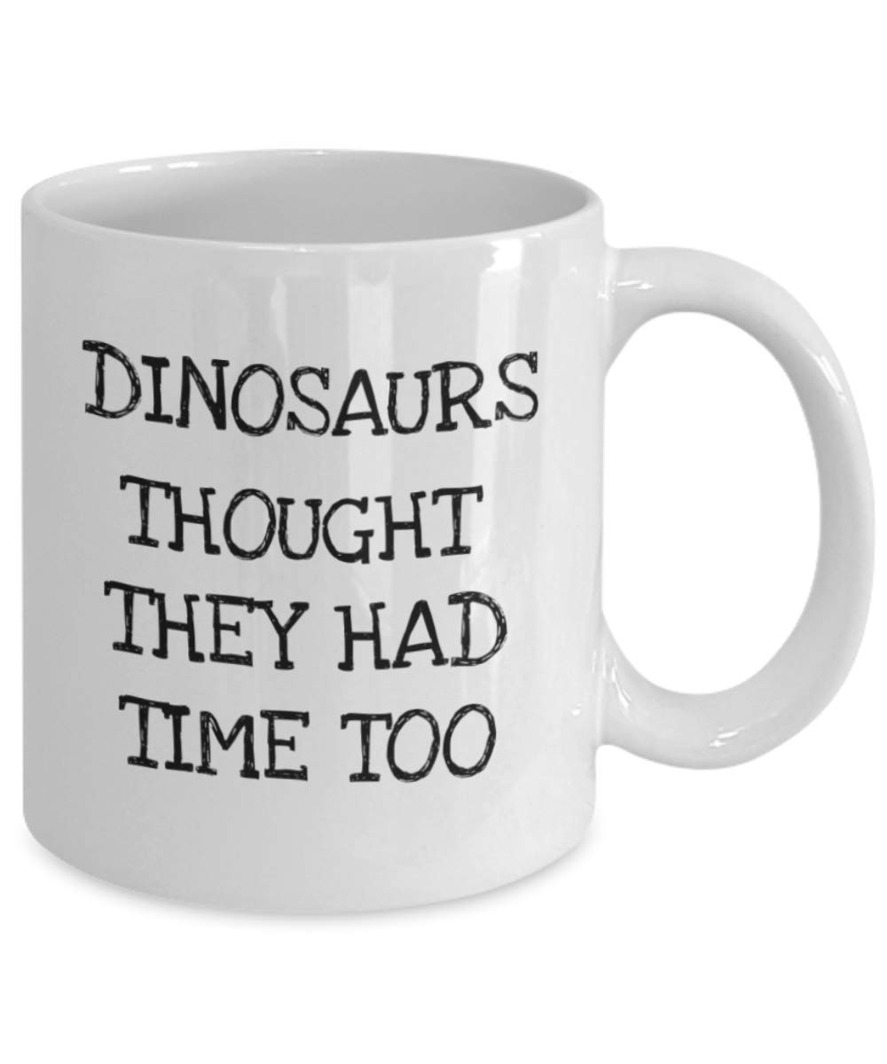 Save Earth Coffee Mug - Dinosaur Quote, 11oz White Porcelain for Office & Home Use