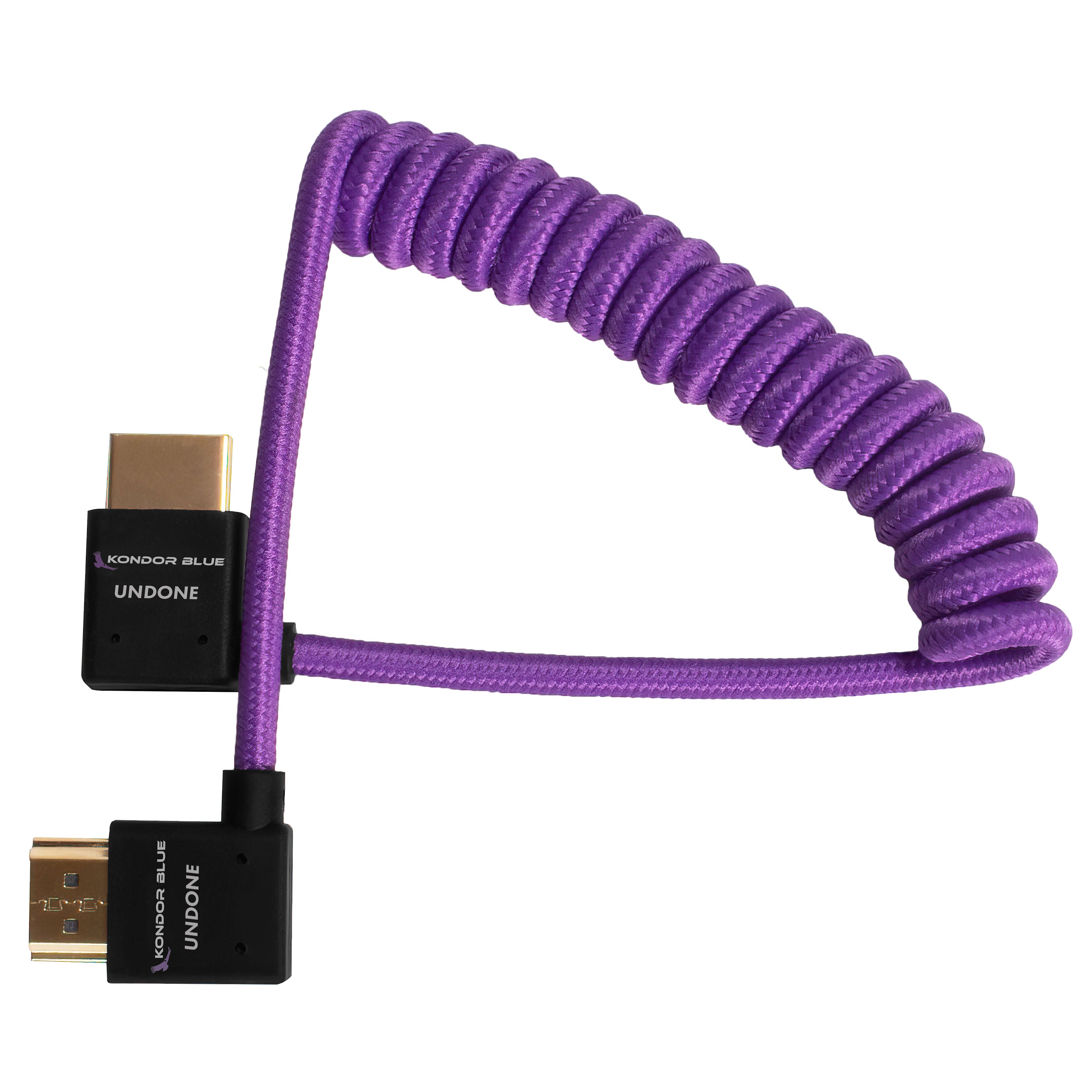 Kondor Blue GERALD UNDONE Right Angle Full HDMI Cable 12 24 Coiled (Purple) - Premium 4K HDMI Cord for DSLR Cameras, Video Production & Streaming Setups