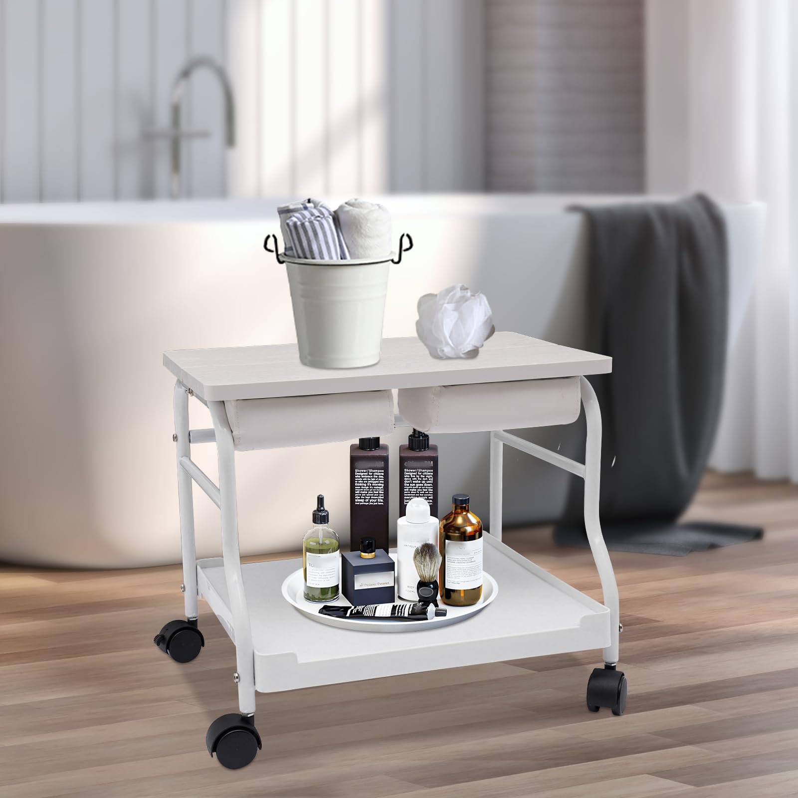 **Professional Pedicure Foot Rest Cart - Portable Beauty Salon Nail & Foot Bath Spa Trolley for Manicure, Pedicure & Massage - White Salon Furniture with Adjustable Footrest Stand - Perfect for Home Spa, Nail Salons & Relaxation**