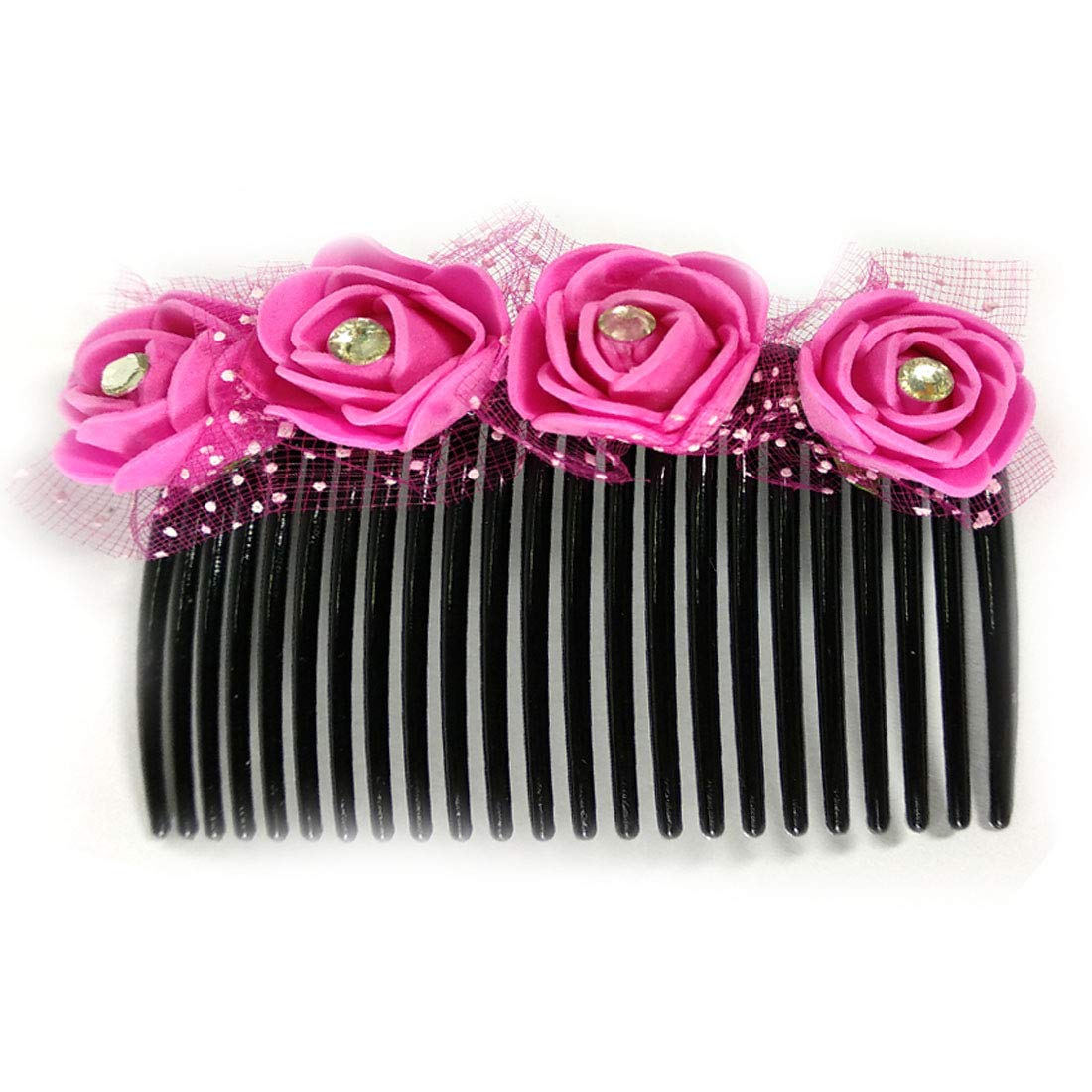 VinshBond Pink Rose Flower Hair Comb Pin Clip for Bridal, Women & Girls - Floral Hair Accessories for Weddings, Prom, Parties & Special Occasions