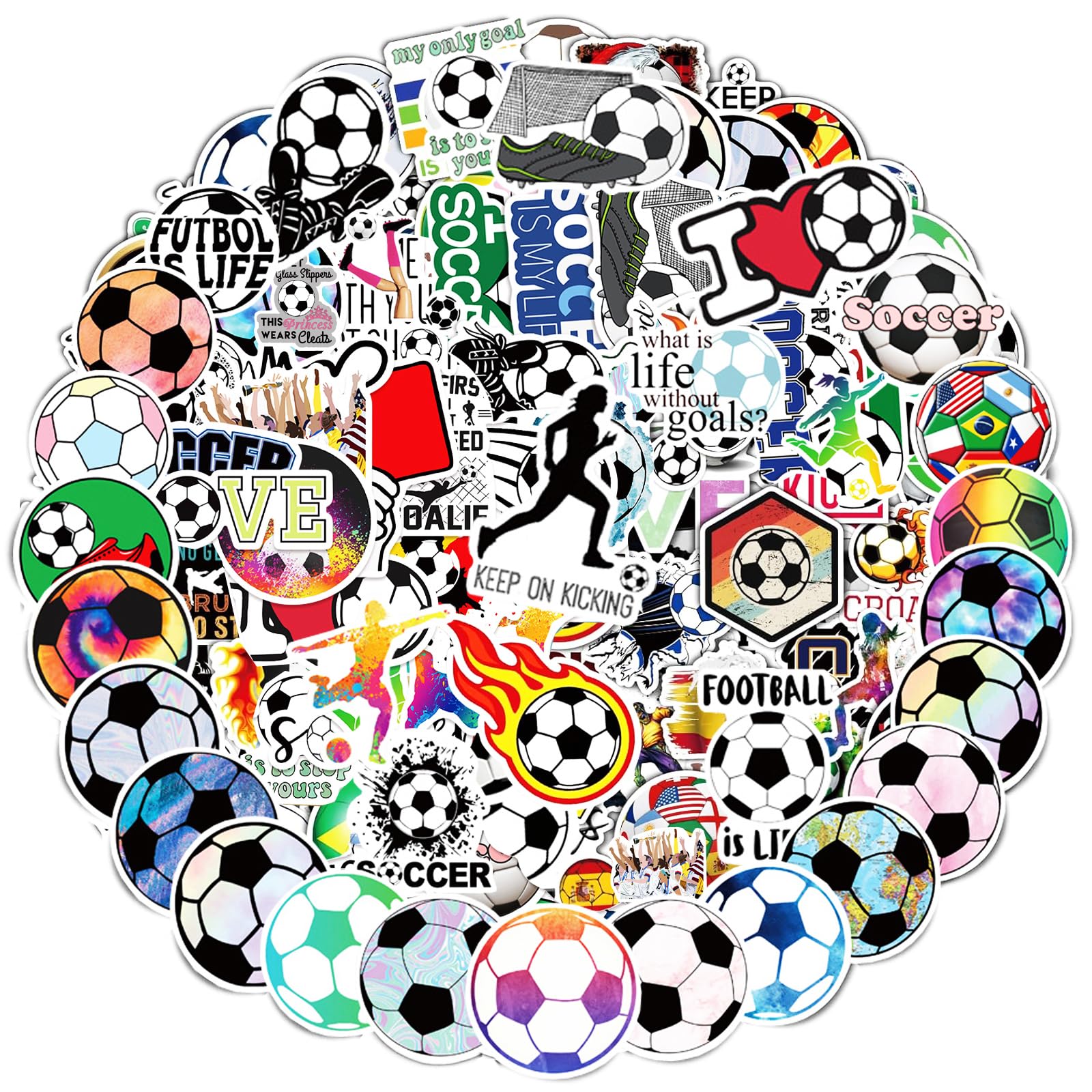 100 PCS Cute Soccer Stickers - Waterproof Vinyl Decals for Kids & Teens - Perfect for Water Bottles, Laptops, Skateboards, Bumpers & Guitars - Fun Sports Decor for School, Home & Play