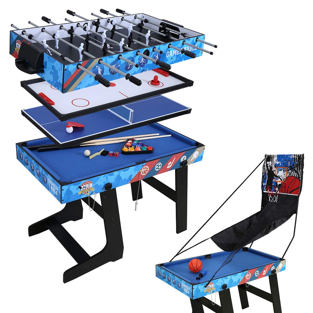 5-in-1 Multi Game Table with Hockey, Billiards, Table Tennis, Foosball & Basketball - Perfect for Family Game Nights, Basement Entertainment & Party Fun