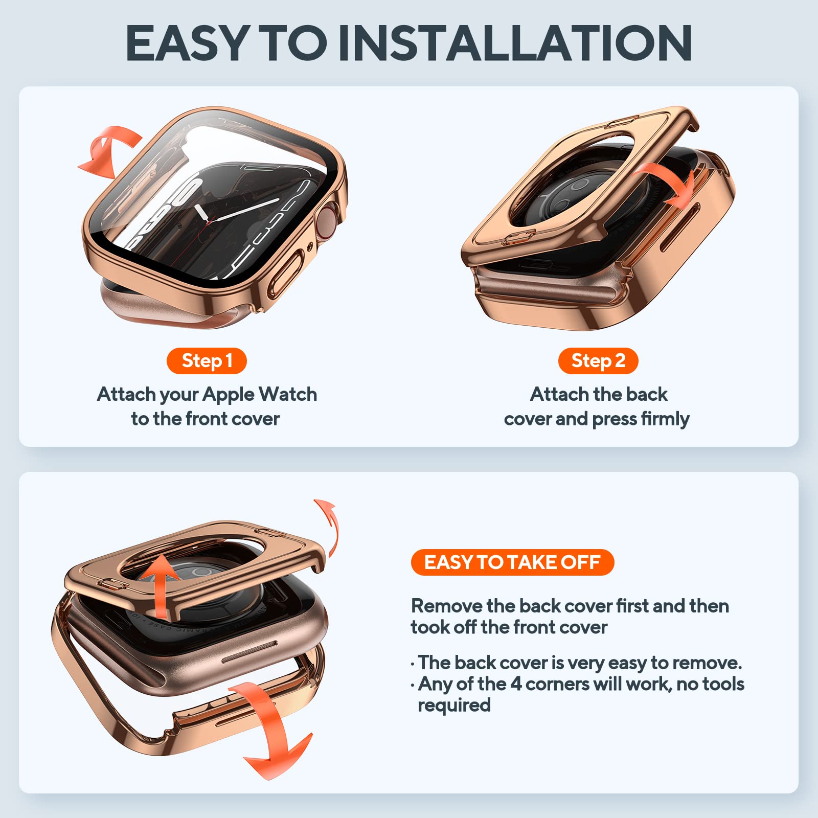 2 Pack 2 in 1 Waterproof Case for Apple Watch Series SE/SE2/6/5/4 40mm - Shockproof Protective Cover with Tempered Glass Screen Protector & PC Bumper - Compatible with iWatch (Black/Rose Gold) for Swimming, Running & Outdoor Activities