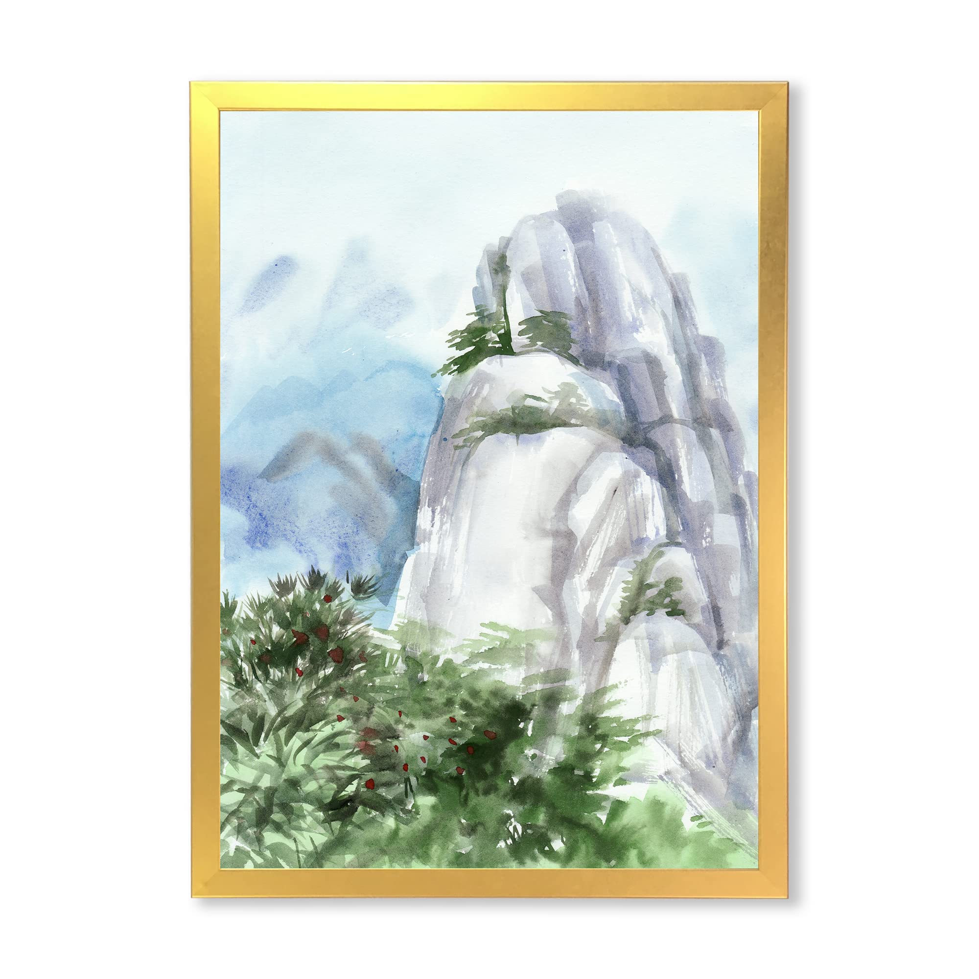 DesignQ Traditional Framed Wall Art - Mountain Top in The Clouds Landscape Painting - Perfect for Living Room, Bedroom & Office Decor