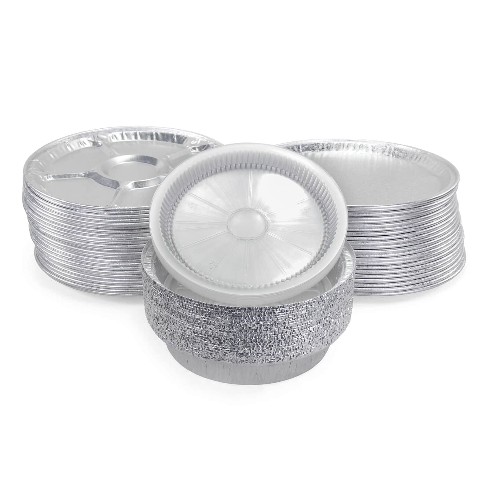 75-Piece Aluminum Catering Set with 25 Lazy Susans, 25 Flat Trays & 25 Lidded Pans - Disposable Round Foil Containers for Baking, Parties, Events & Food Service | Perfect for Catering, Buffets & Takeout Meals