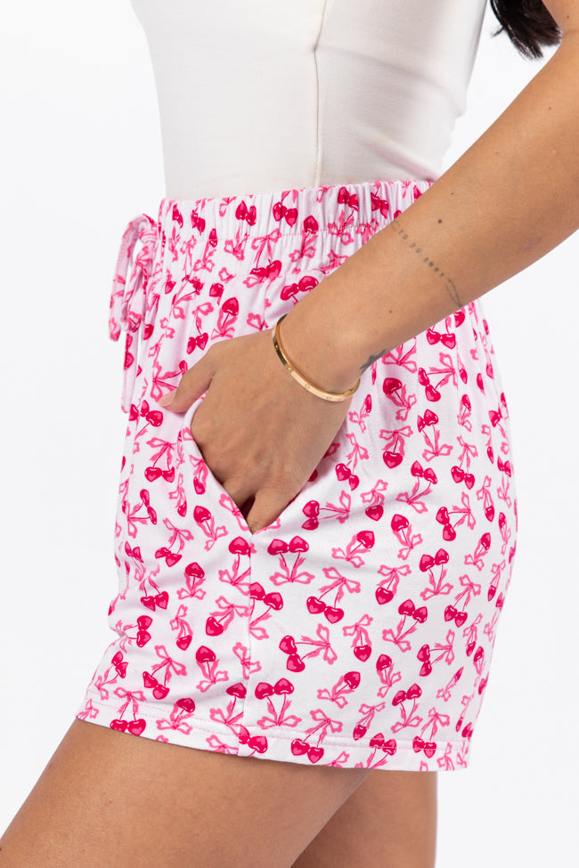 Over the Moon Cherry Hearts Pajama Shorts for Women - Soft Sleepwear & Lounge Shorts - Cute Valentine's Day Gift Idea - Perfect for Sleepovers, Relaxing at Home & Summer Nights