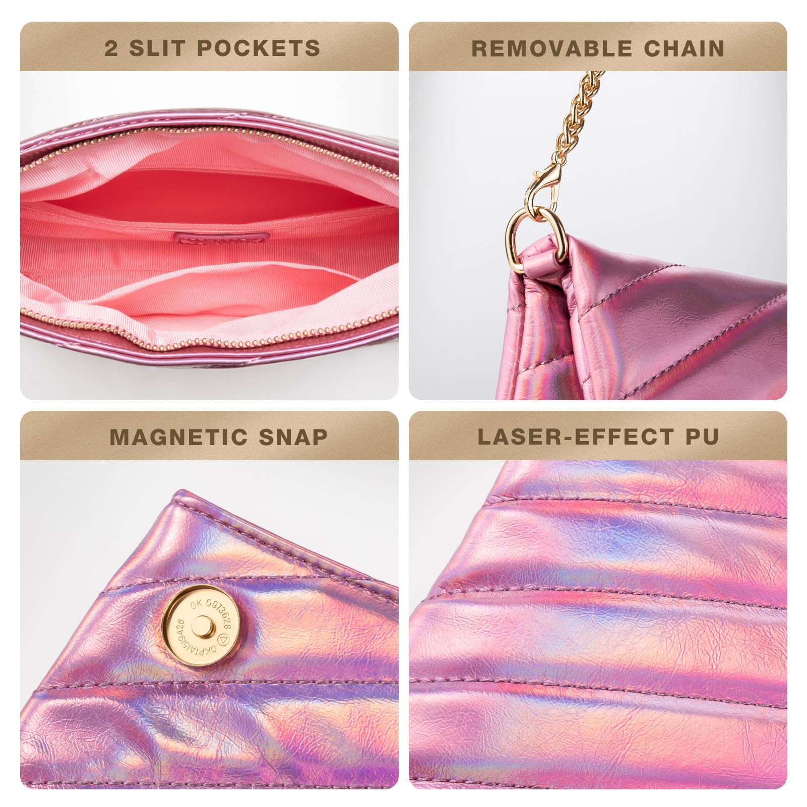 Women's Leather Clutch Evening Purse - Envelope Crossbody Bag with Chain Strap for Wedding, Party & Special Occasions | Elegant Handbag for Date Night, Cocktail Events & Formal Gatherings
