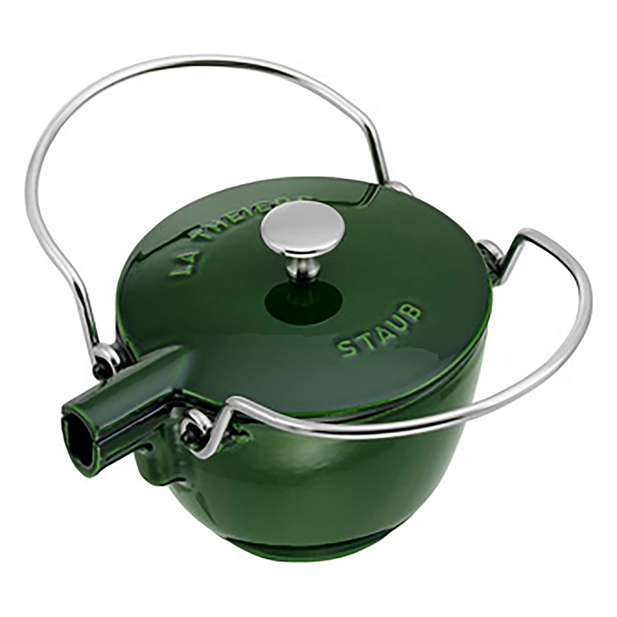 Staub 1-Quart Cast Iron Round Tea Kettle - Basil Green, French Enameled Cookware for Stovetop & Tea Brewing - Perfect for Home Kitchen, Camping & Gift Giving