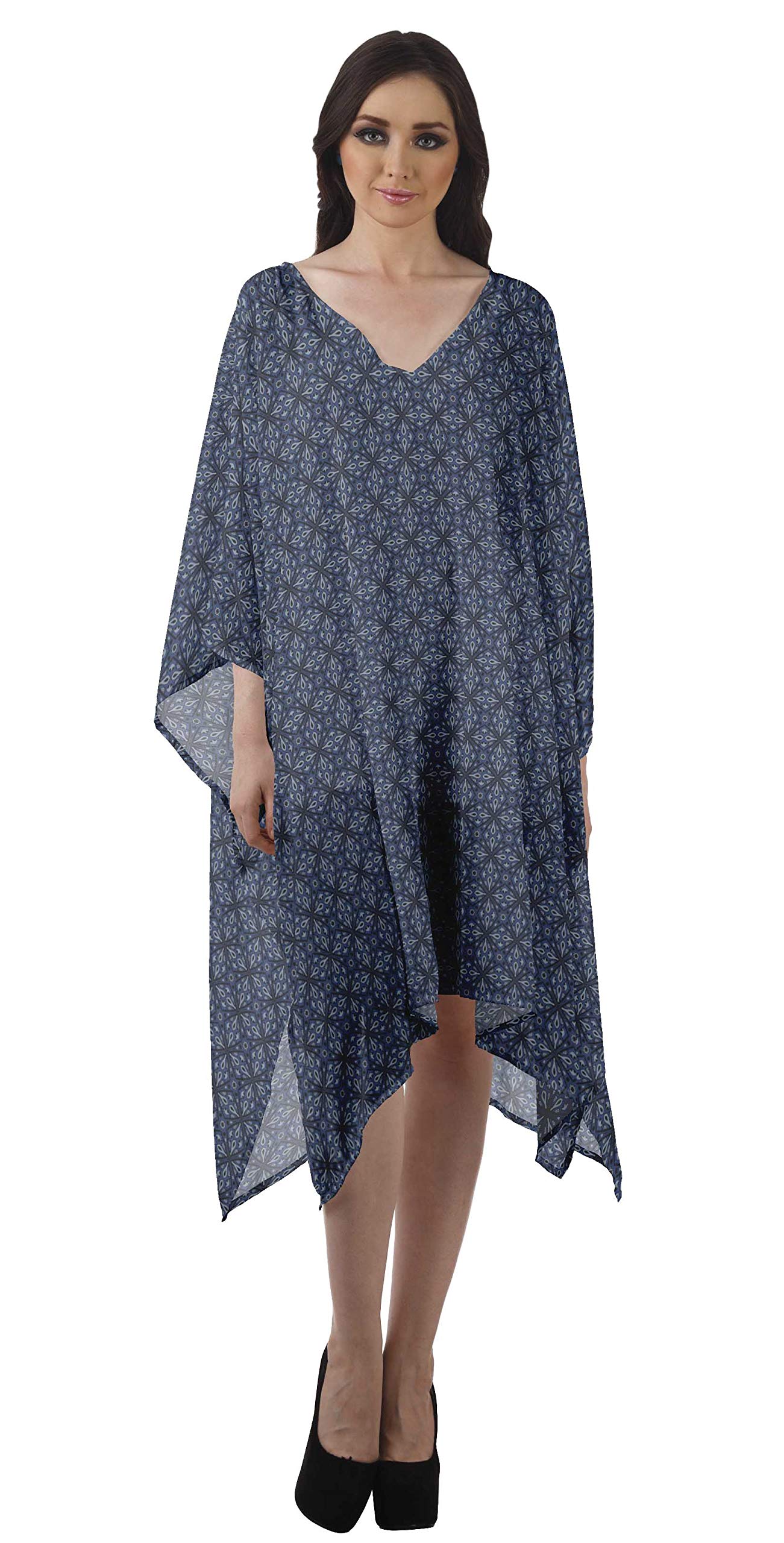 Women's Flowy Georgette Beach Kaftan - Bikini Cover Up, Midi Dress for Summer Vacation, Pool Party & Resort Wear