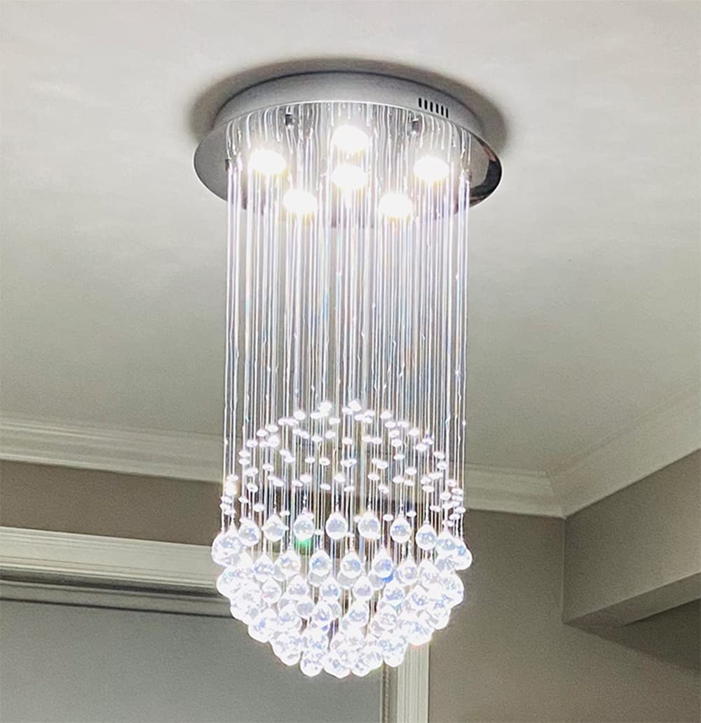 Modern Crystal Chandelier Lighting - Clear K9 Crystal Raindrop Ceiling Light Fixture, Luxurious Ball Flush Mount Light for Dining Room, Living Room, Hallway, Foyer & Entryway - 45cm Diameter x 80cm Height - Perfect for Home Decor, Wedding Venues & Luxury Interior Design