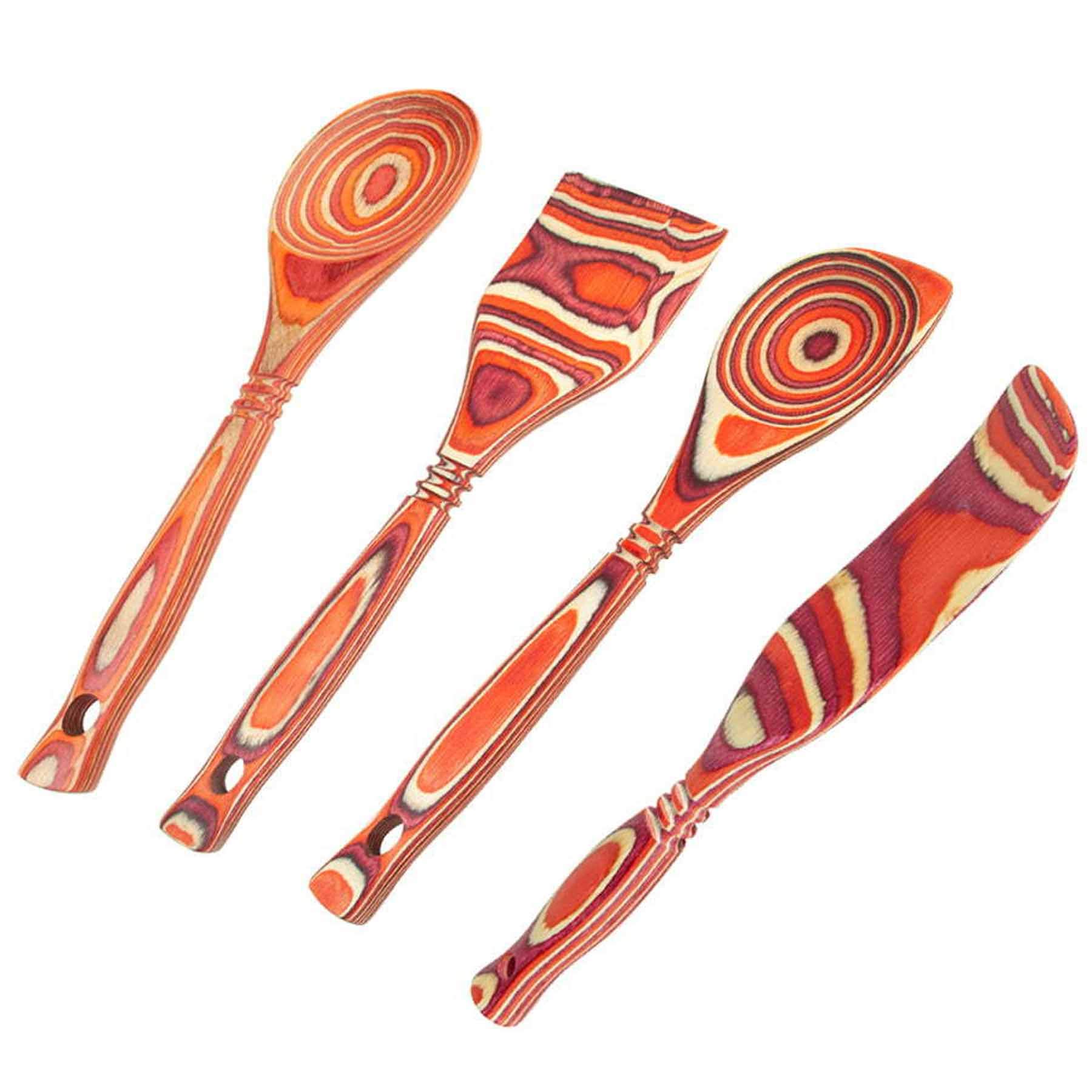 Premium Island Bamboo 4-Piece Kitchen Tool Set (Red) - Spatula, Spoon, Tongs & Ladle - Eco-Friendly Cooking Utensils for Baking, Stir-Frying & Serving - Perfect for Home Chefs & Gift Giving