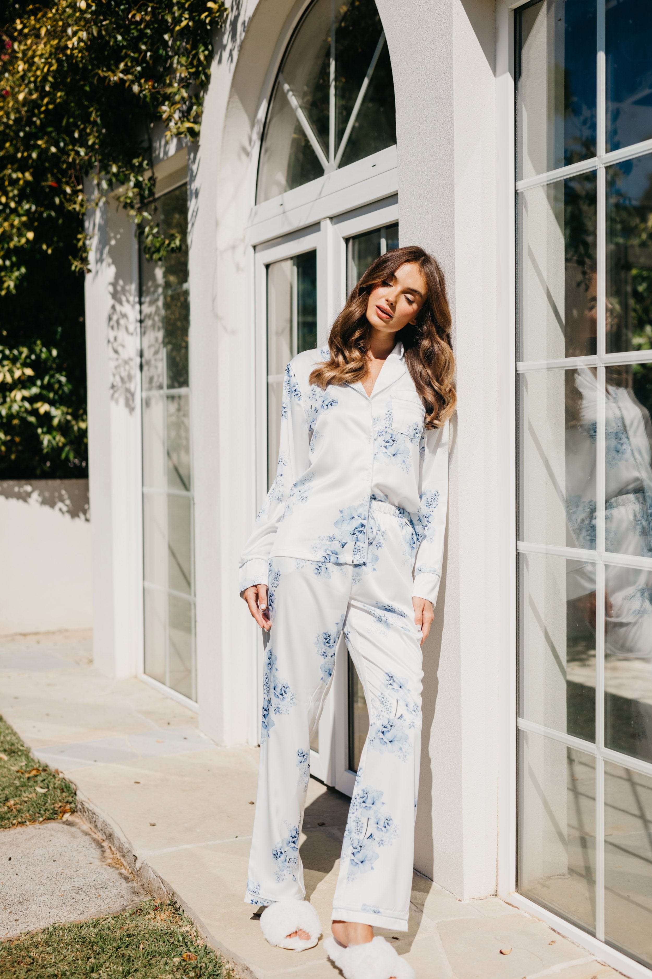 Katerina Bleu De Fleur Printed Pajama Set for Women - Soft Cotton Sleepwear with Floral Design - Perfect for Lounging, Sleepovers & Cozy Nights at Home