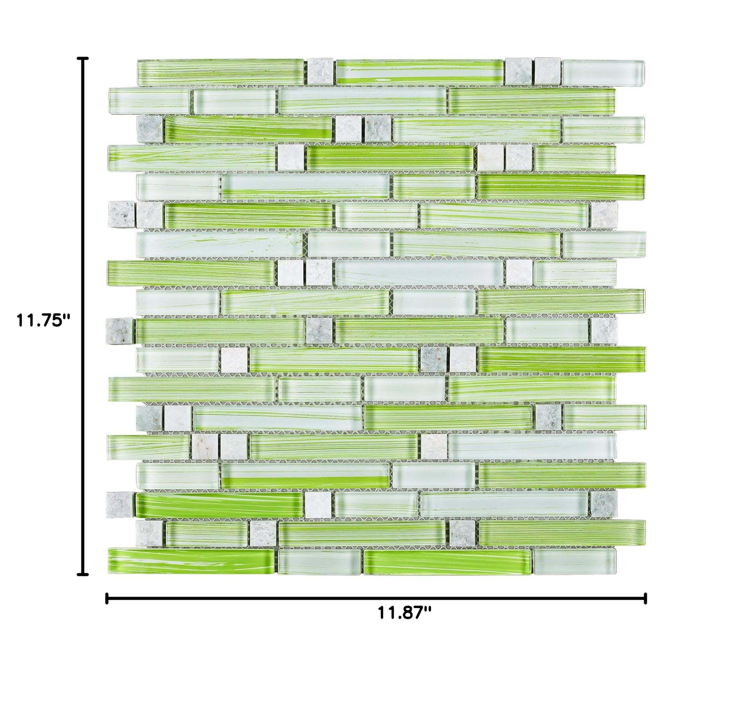 TNLQG-04 Apple Green Glass Mosaic Tile with Floral Pattern - 10 Sheets Peel and Stick Backsplash for Kitchen, Bathroom, Shower Wall - Waterproof DIY Home Decor