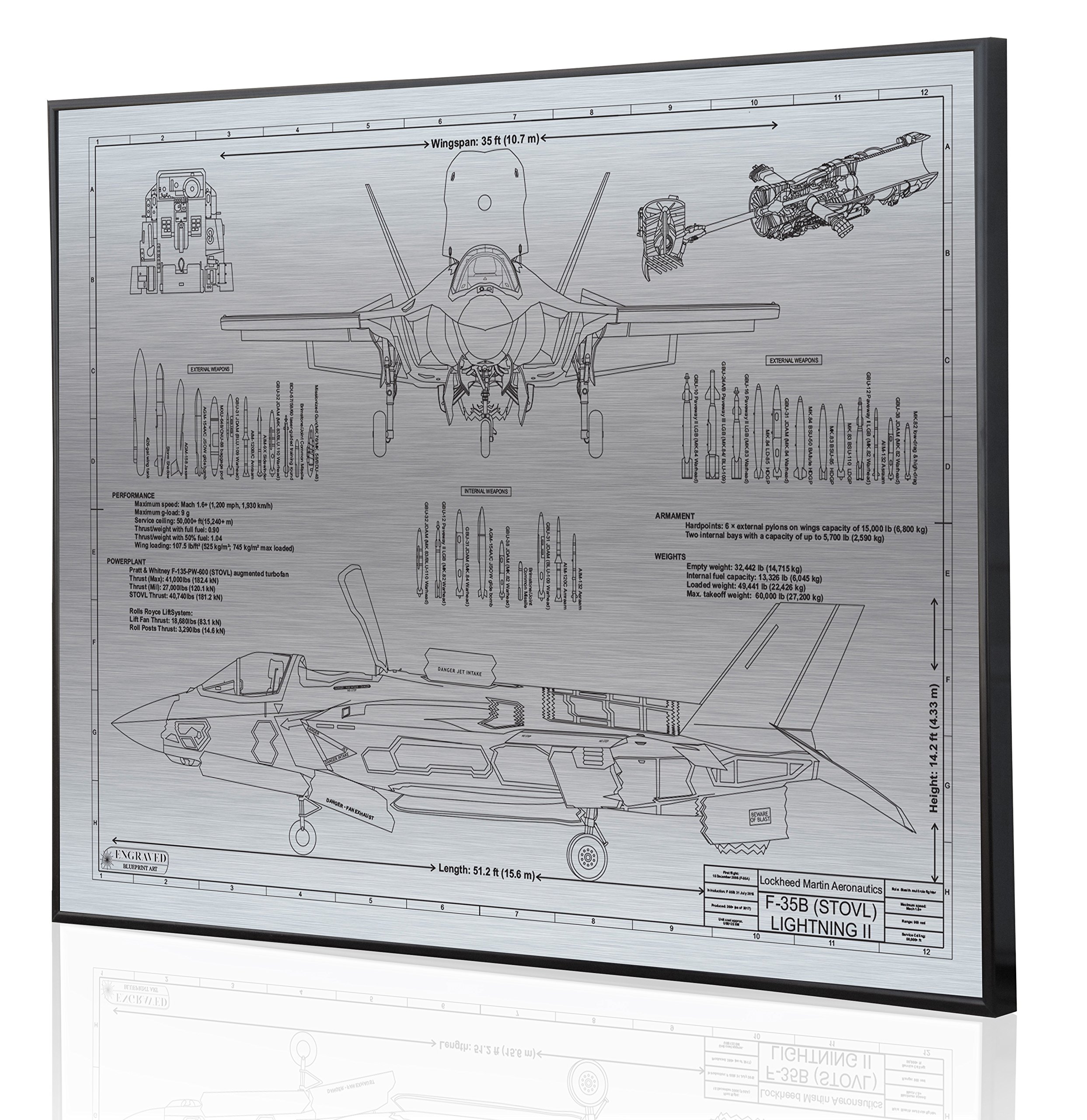 Lockheed F-35 Lightning II Blueprint Artwork - Laser Engraved & Customizable - Perfect Aviation Gift for Pilots, Military Enthusiasts & Home/Office Decor