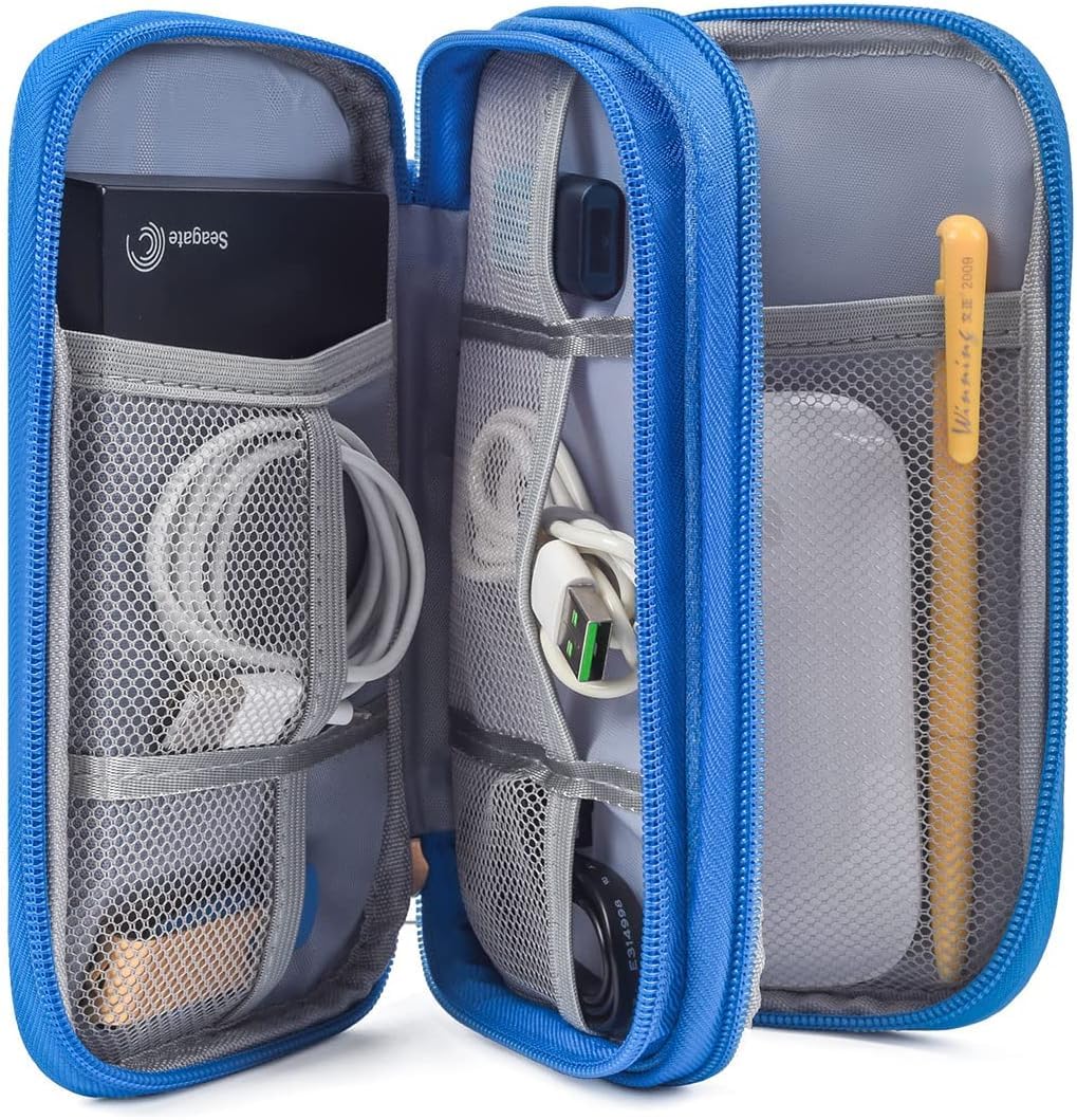 Electronics Accessories Organizer Pouch - Waterproof Travel Cable Organizer Case for Charger, SD Card, USB Drive, Business & Vacation Gadgets - Perfect for Office, Commuting & Airplane Travel (Blue)