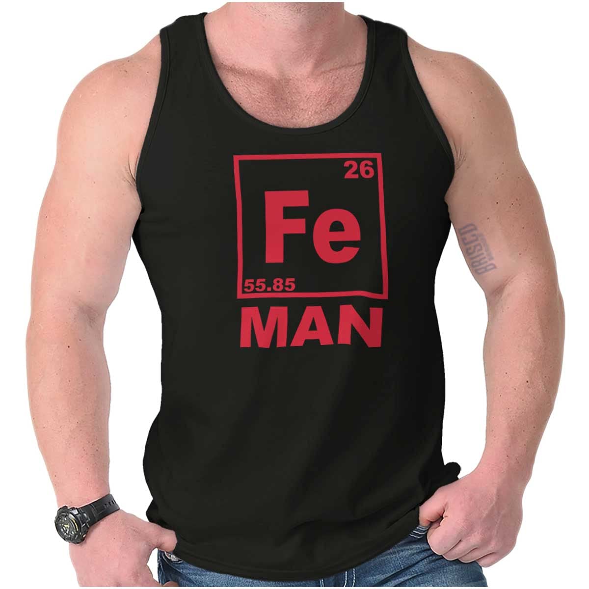 Fe Iron Science Elements Superhero Graphic Tank Top - Sleeveless Tee for Men | Perfect for Science Lovers, Chemistry Enthusiasts & Comic Book Fans