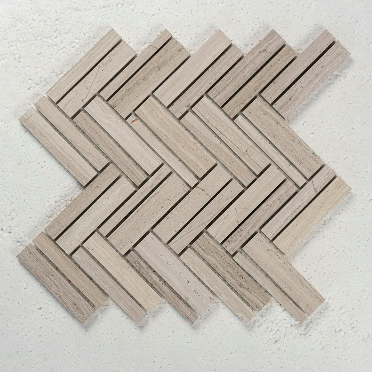 11x11 Inch Biancowood Double 4 Beige Herringbone Honed Marble Mosaic Tile - Perfect for Bathroom Floor, Kitchen Backsplash & Shower Wall Decor