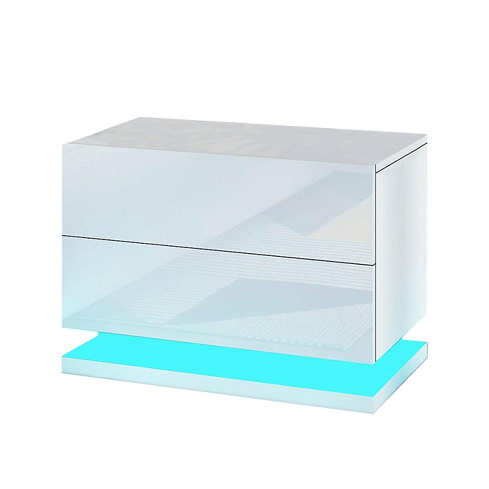 Modern LED Color Changing Nightstand with Remote Control - High Gloss Luxury Bedside Table with Drawer, White Bedroom Furniture for Ambient Lighting & Stylish Decor - Perfect for Bedrooms, Dorms, and Guest Rooms