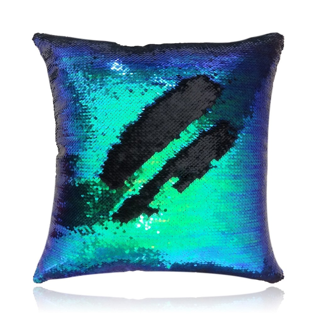 Magic Reversible Mermaid Sequins Throw Pillow Cover - 18x18 Inches, Green & Black Decorative Cushion for Sofa, Bed, Couch - Perfect for Home Decor, Gifts, and Kids' Rooms