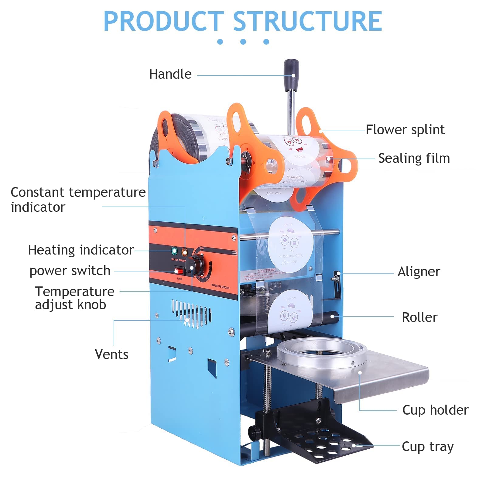 270W Manual Bubble Tea Cup Sealer Machine for 90/95mm Diameter Cups - 220V Milk Tea Sealing Device for Boba Shops, Cafes & Home Use (Perfect for Sealing Milk Tea, Smoothies & Iced Coffee Cups)