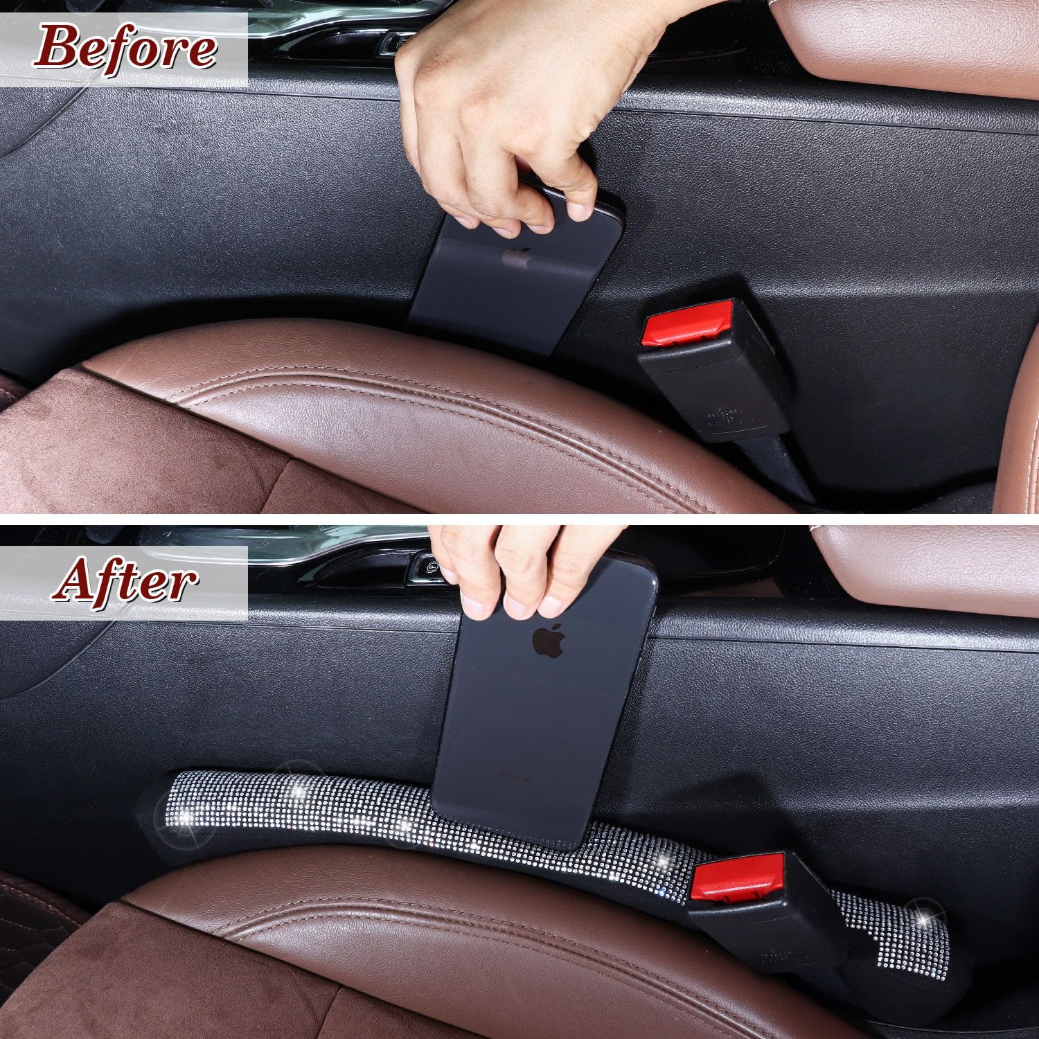 Universal Bling Car Seat Gap Filler - Set of 2 Handmade Crystal Rhinestone Gap Blockers for Car, SUV & Truck | Women's Luxury Car Accessories in Silver | Perfect for Preventing Lost Items & Enhancing Vehicle Interior