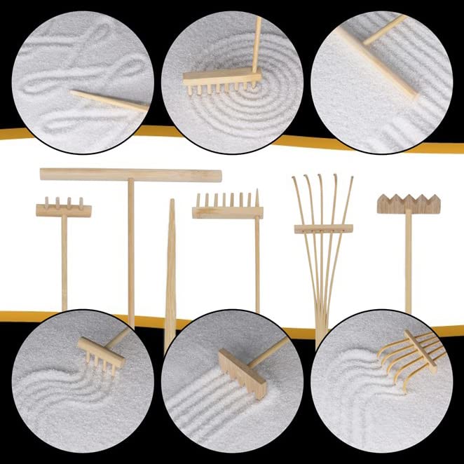 Zen Garden Kit 11x8in - Japanese Mini Rock Sand Garden with 6 Tools & 15 Accessories - Desktop Meditation Decor for Home & Office - Stress Relief Gift Set for Adults - Perfect for Mindfulness Practice, Office Decor, and Therapy Rooms