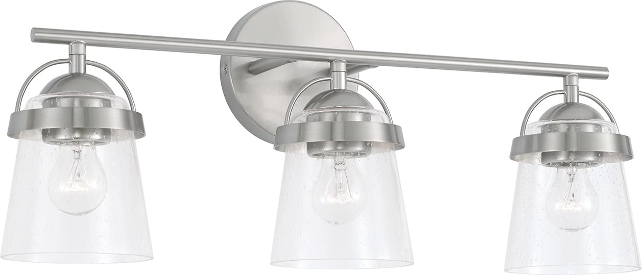 HomePlace Lighting 147031BN-534 Madison 3-Light Bathroom Vanity Light - Clear Seeded Glass, Brushed Nickel Finish, 300W, 10