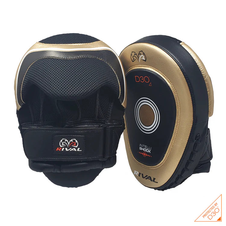 RIVAL FOCUS MITTS RPM10 INTELLI SHOCK Boxing Training Gloves - Black/Gold for MMA, Kickboxing & Heavy Bag Workouts