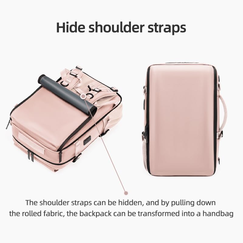Waterproof 16 Inch Women's Travel Backpack with USB Charging Port & Shoe Compartment - Pink Laptop Hiking Backpack for Business, Commuting & Outdoor Adventures