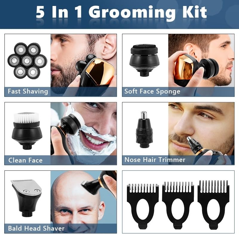 7D Electric Head Shaver for Bald Men - 7 Floating Cutters, Waterproof, USB Rechargeable Trimmer for Smooth Shaving | Perfect for Travel, Gym & Daily Grooming