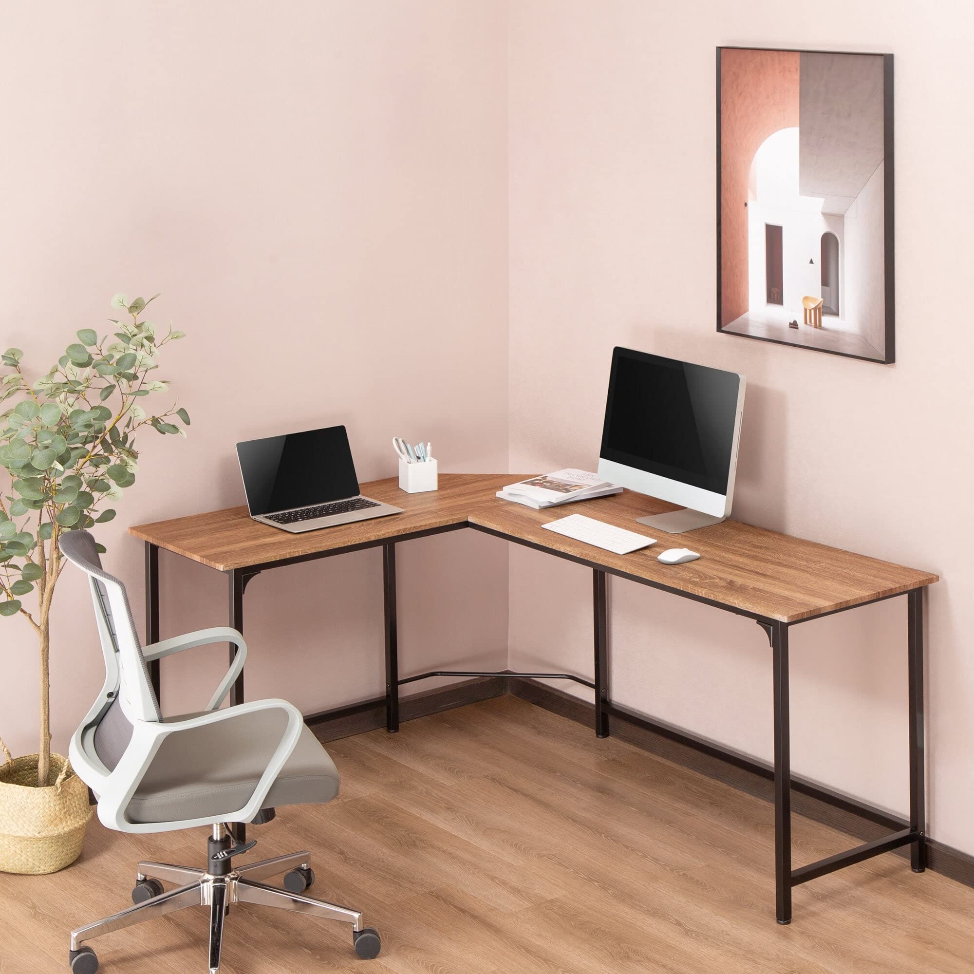 Zenvida Home Office L-Shaped Desk - Modern Computer Corner Desk for PC & Laptop, Writing Study Workstation with Storage Shelf | Perfect for Small Spaces, Gaming Setup & Remote Work
