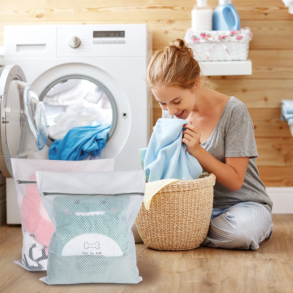 Vivifying Large Mesh Laundry Bags 2-Pack - Honeycomb Washing Machine Bags for Delicates, Sweaters, Coats, Stuffed Toys & Blankets (White) - Perfect for Travel, Gym & Baby Clothes Protection