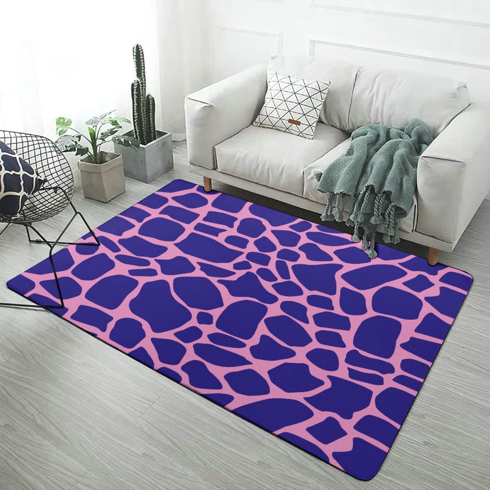 Soft Giraffe Print Animal Texture Kids Rug - Non-Slip Foldable 5x6.5ft Area Rug for Nursery, Playroom, Bedroom & Living Room Decor | Perfect for Girls' Rooms, Teen Dorms & Cozy Home Spaces