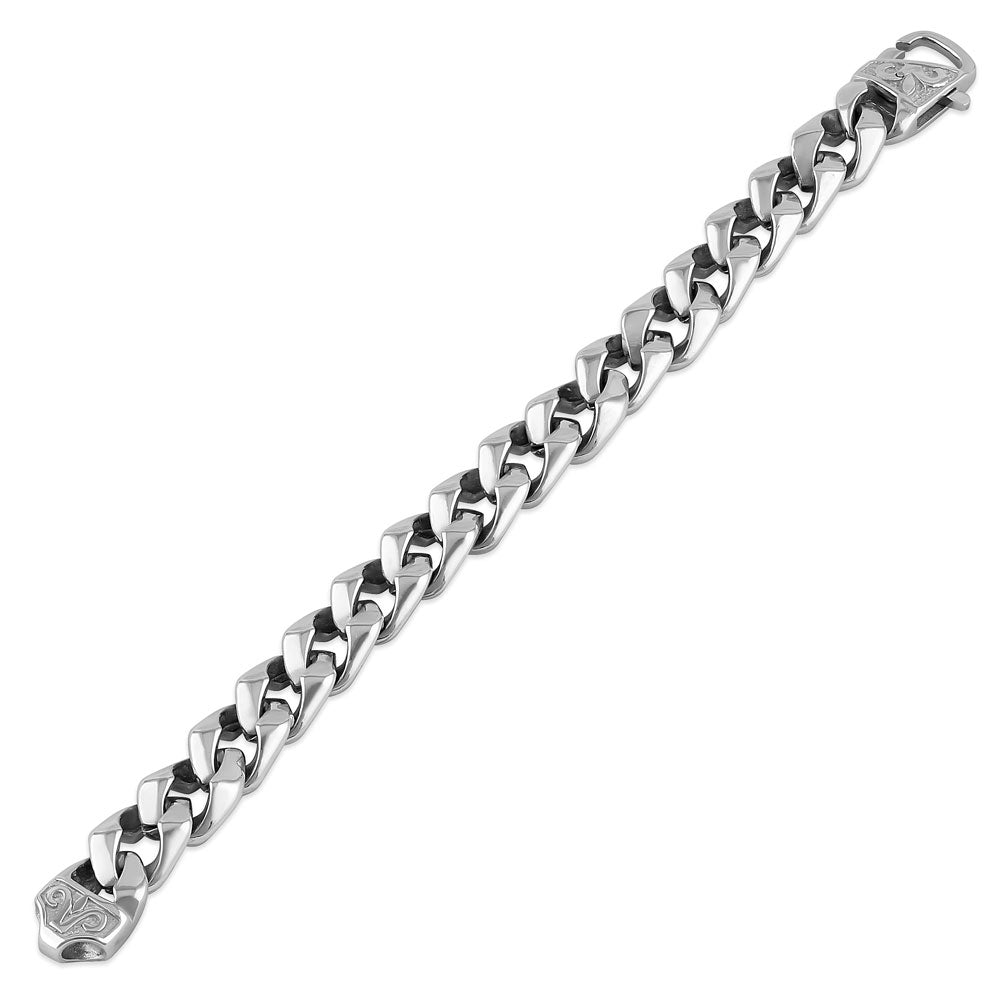 Stainless Steel 12.5mm Curb Chain Fleur de Lis Clasp Bracelet for Women - Elegant Jewelry Gift for Birthday, Anniversary & Special Occasions