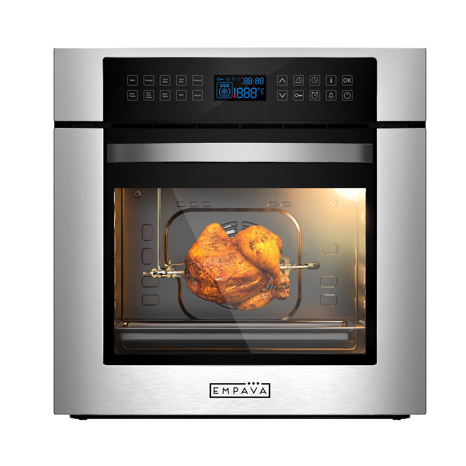 Empava 24 Inch Built-in Electric Single Wall Oven - 10 Cooking Modes with 360° Rotisserie & Touch Control - Stainless Steel Smart Oven SC02 for Baking, Roasting, and Family Cooking
