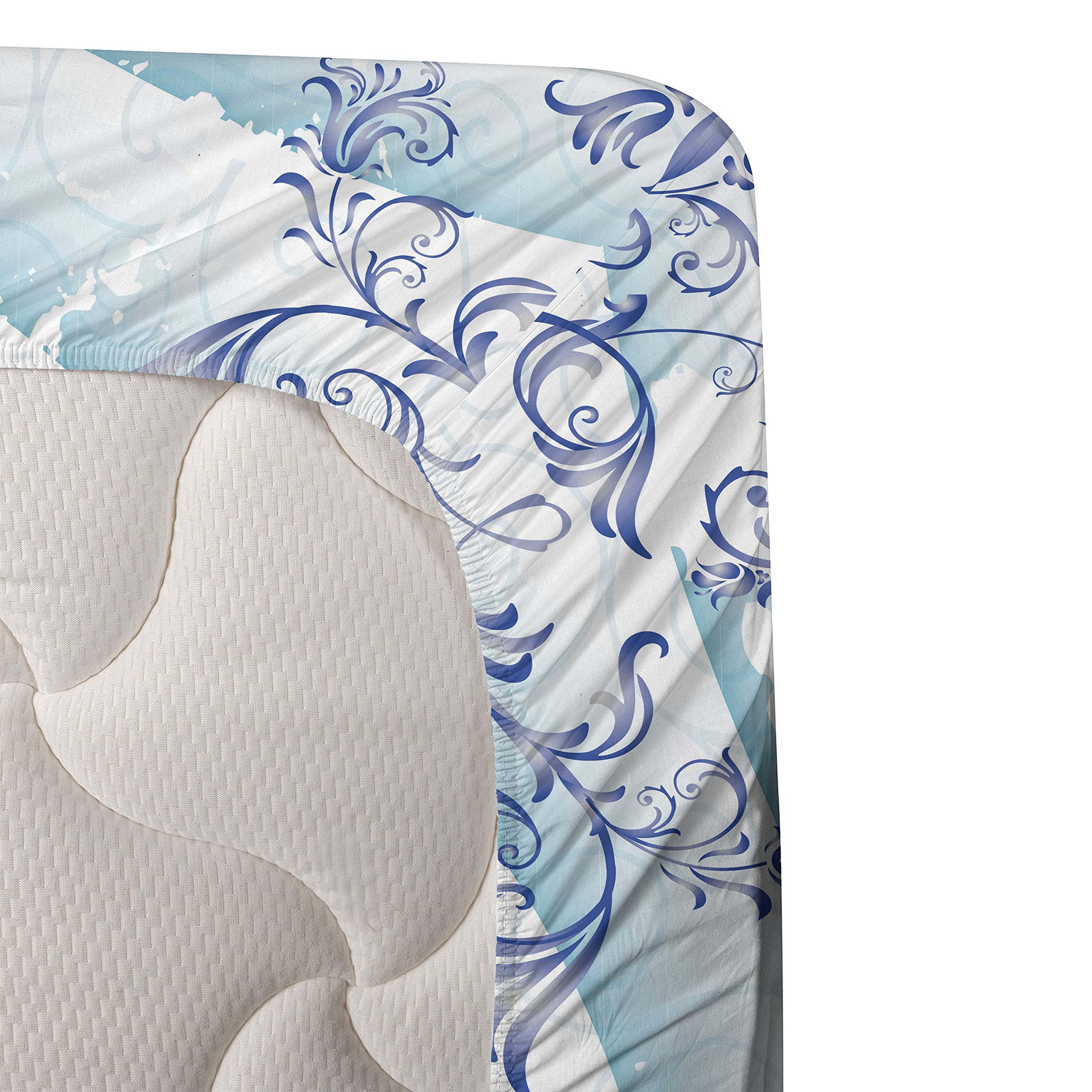 Ambesonne 4-Piece Dog Sheet Set - Funny Cartoon Puppy Floral Design Fitted & Flat Sheets with Pillowcases, King Size Pale Blue Lavender Bedding | Perfect for Pet Lovers' Bedrooms, Guest Rooms & Kids' Rooms