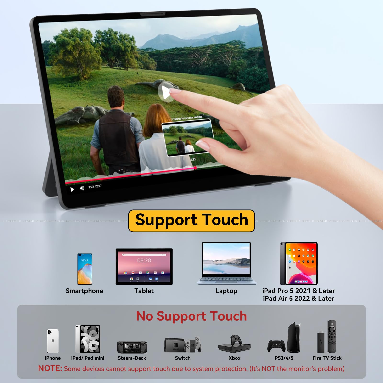 14 Inch Portable Touchscreen Monitor - 2K QHD IPS Display with Tempered Glass, Adjustable Kickstand & Protective Sleeve - HDMI/USB-C External Second Screen for Laptop, PC, Phone, Xbox, Switch, PS4/PS5 - Perfect for Work, Gaming & Travel