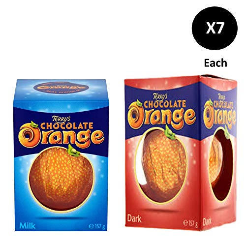 Terry's Chocolate Orange Ball 7 x 157g & Dark Chocolate Orange Ball 7 x 157g - Perfect for Gifts, Holidays & Chocolate Lovers