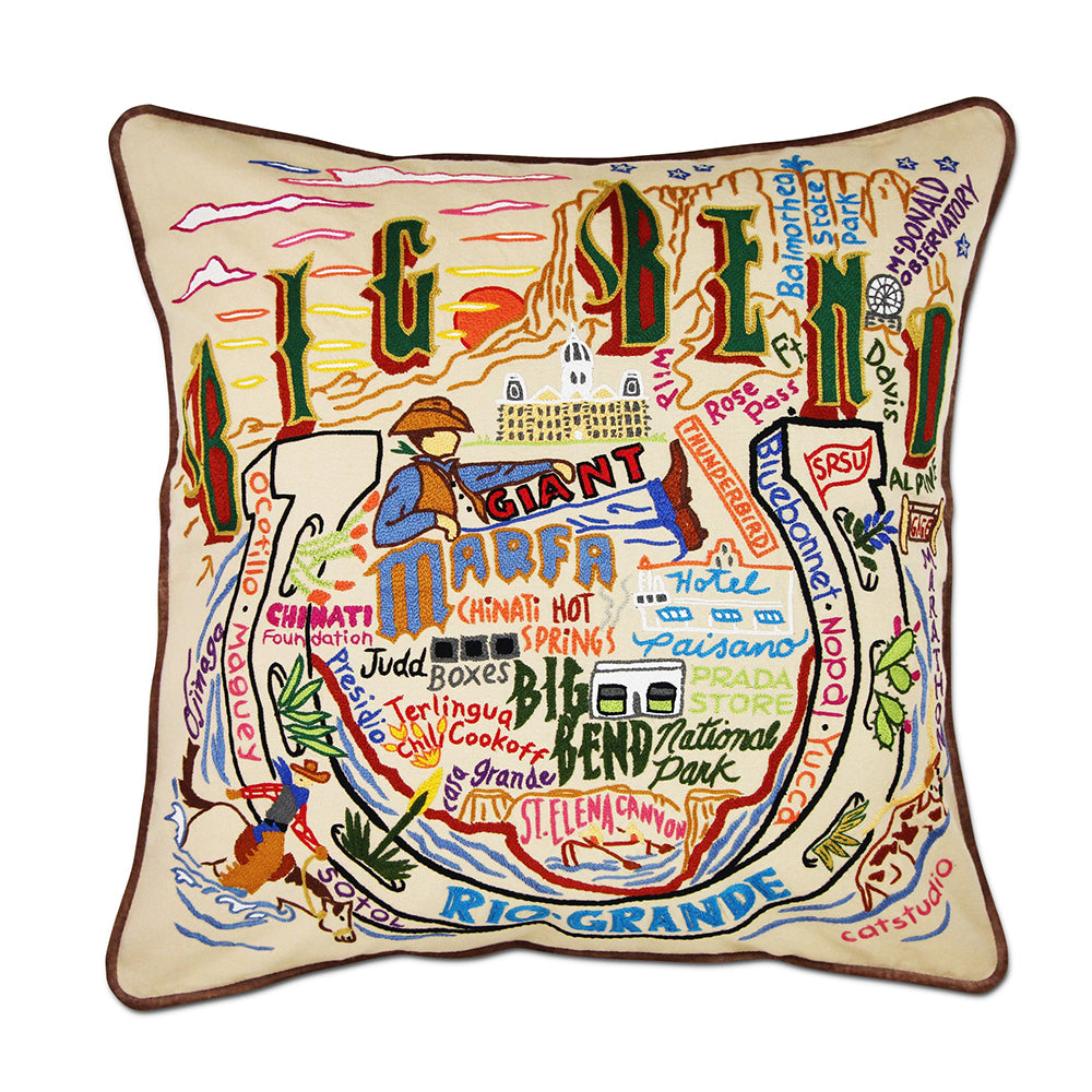 Hand Embroidered Big Bend Decorative Throw Pillow - Southwestern Boho Home Decor for Couch, Bed & Nursery