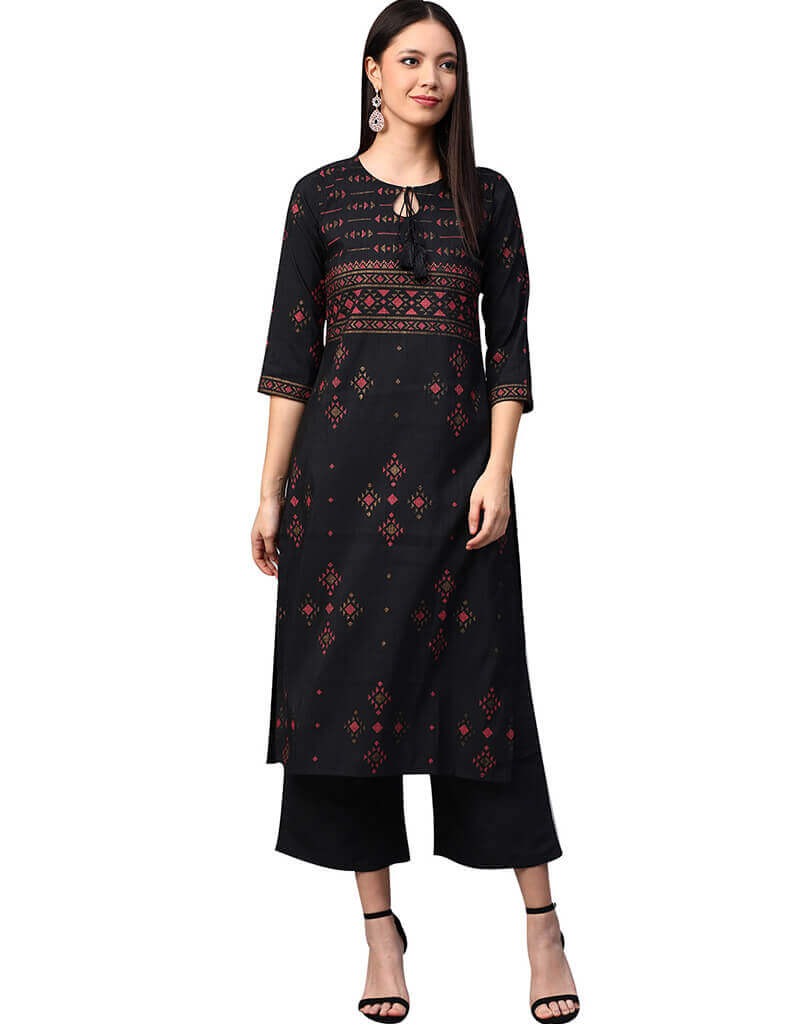 Black Poly Silk Palazzo Suit for Women - Comfortable & Elegant Wide Leg Pants Set for Casual Wear, Office, and Special Occasions