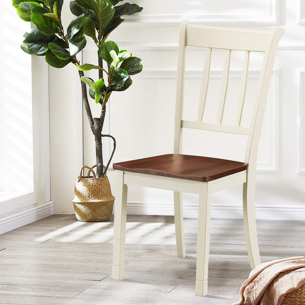 Giantex Solid Rubber Wood Dining Chairs Set of 2 - Armless Kitchen Chairs with Sturdy Frame, Easy Assembly Side Chairs for Farmhouse Dining Room - Perfect for Kitchen, Breakfast Nook & Small Space Dining