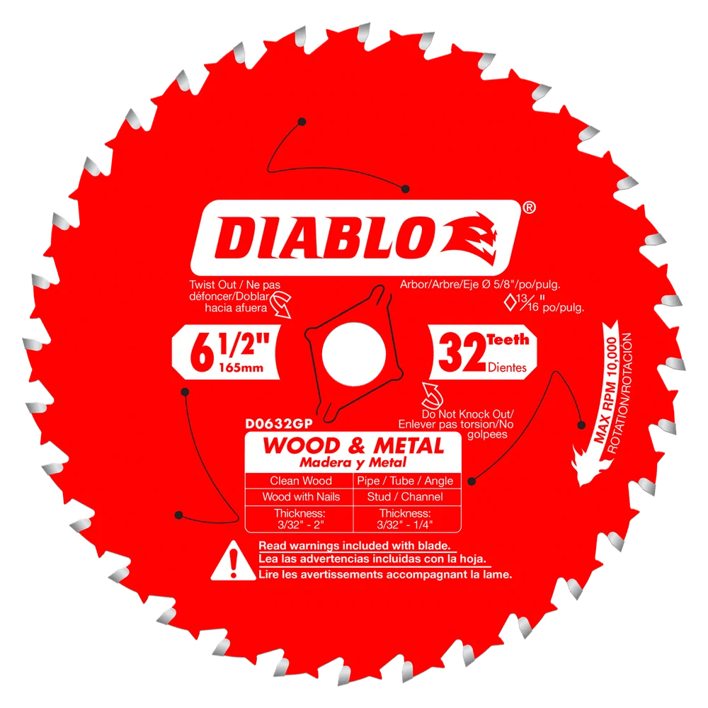 6 1/2 Inch 32 Tooth Carbide Saw Blade for Wood & Metal Cutting - 10 Pack - Perfect for Circular Saws, Miter Saws & Table Saws