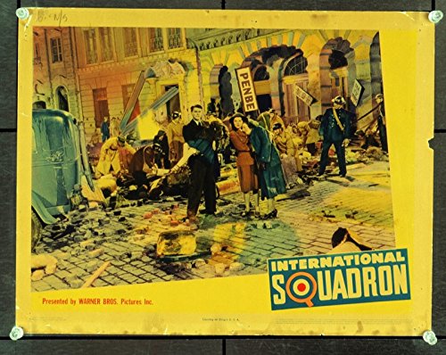 Vintage 1941 International Squadron Movie Lobby Card 11x14 - Ronald Reagan, Olympe Bradna, James Stephenson, Joan Perry - Classic WWII Film by Lothar Mendes & Lewis Seiler - Perfect for Film Collectors, Home Theater Decor, and Vintage Hollywood Memorabilia Displays