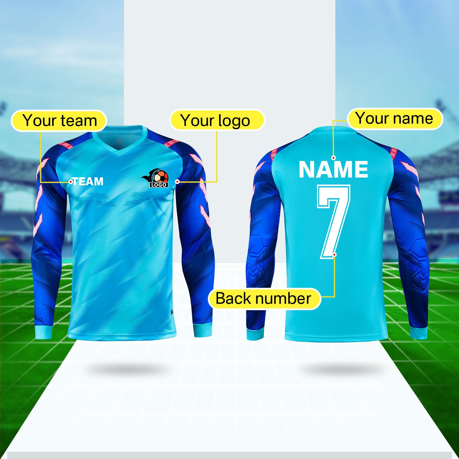 Custom Padded Soccer Goalkeeper Jersey for Kids Youth & Adults - Personalized Goalie Shirt with Breathable Fabric - Perfect for Training, Matches & Team Sports