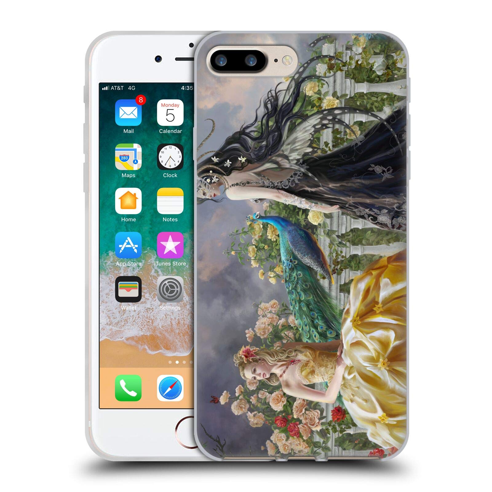Officially Licensed Nene Thomas Pretty Women with Peacock Gothic Soft Gel Case for Apple iPhone 7 Plus/iPhone 8 Plus - Stylish Protective Cover for Gothic Lovers, Fantasy Art Fans & Unique Phone Accessory Enthusiasts