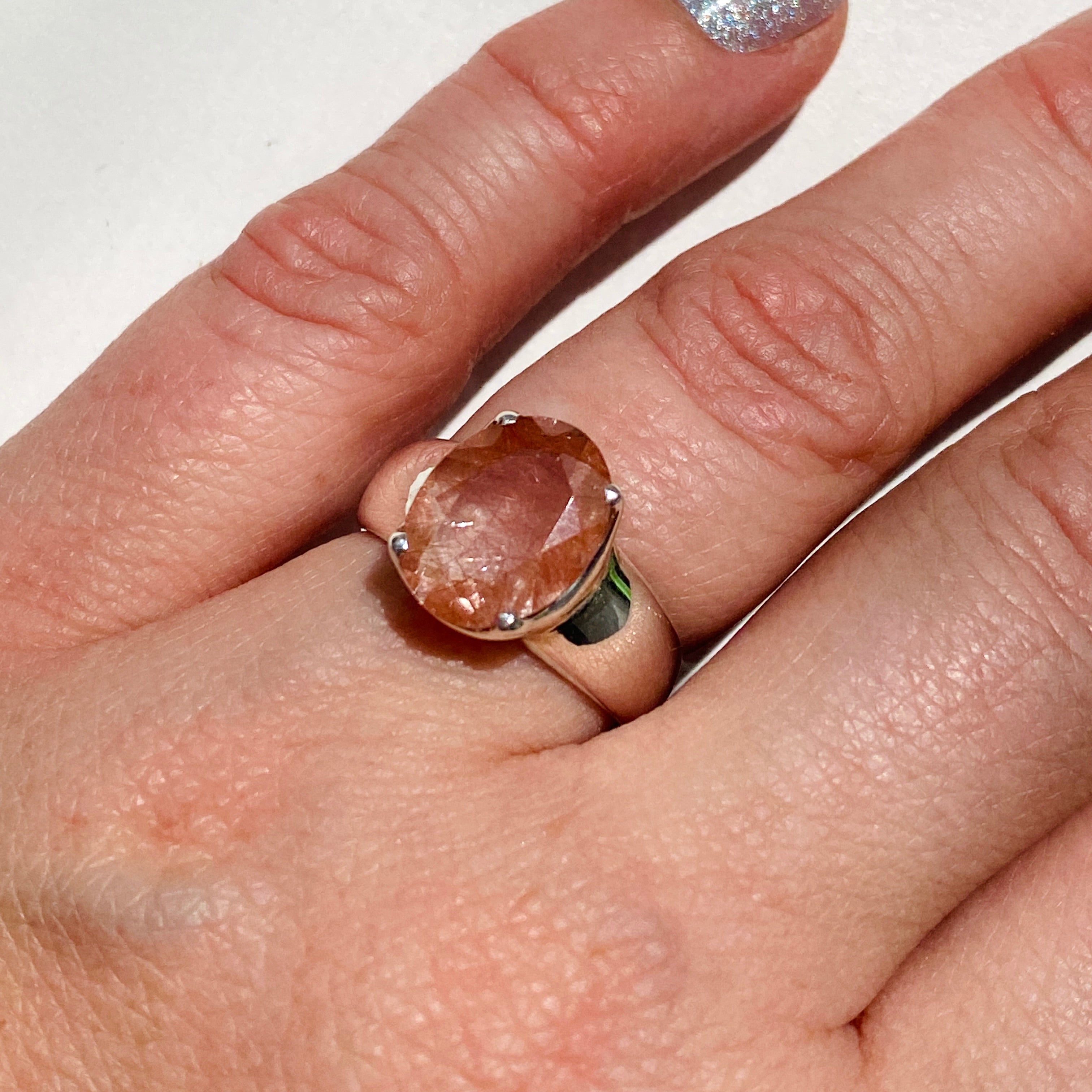 Natural Rutilated Quartz (Red) Oval Faceted Ring Size 6.5 - Handmade Sterling Silver Jewelry for Women, Gift for Her, Wedding, Anniversary & Special Occasions