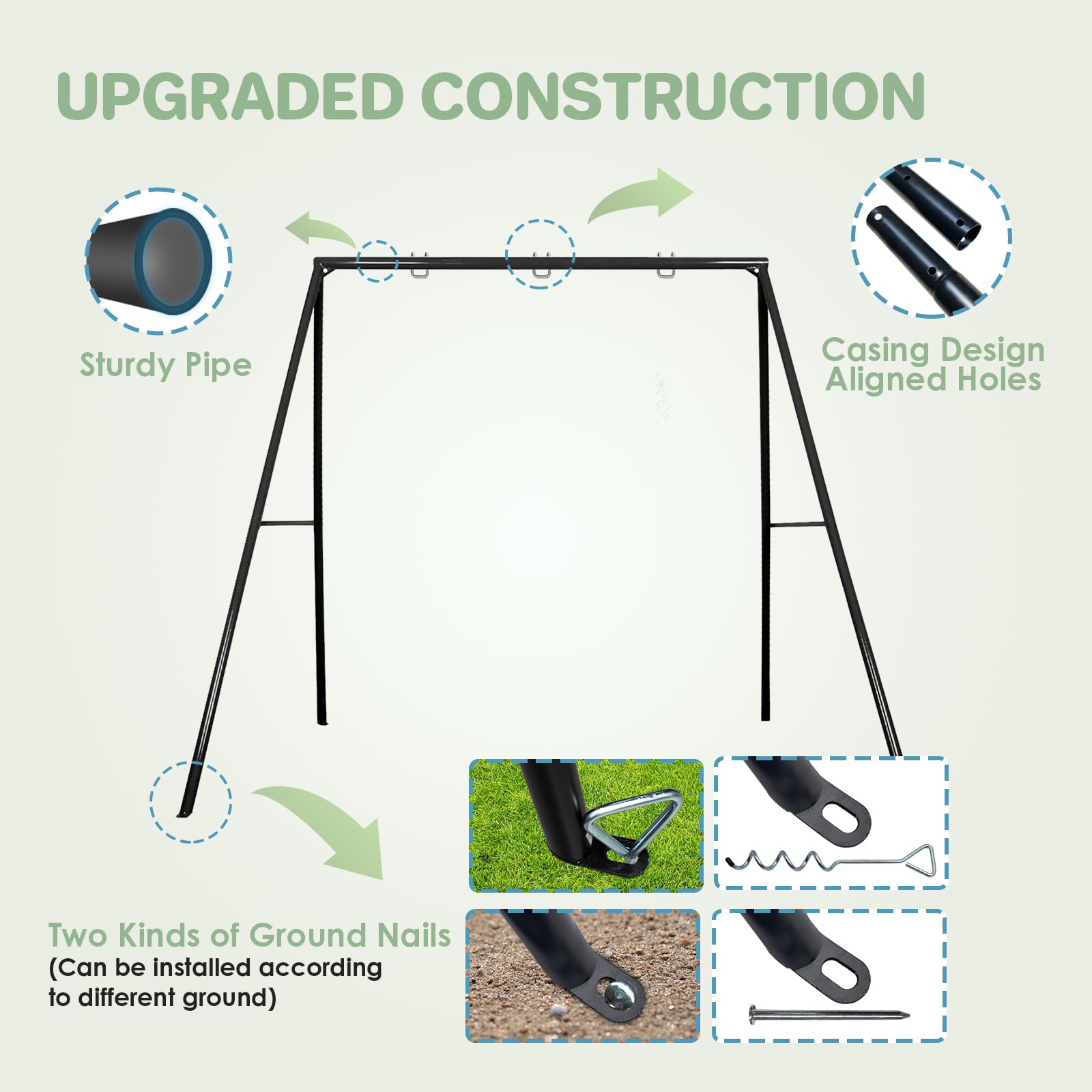 IKARE Heavy Duty Metal Swing Frame for Kids - 440 LB Capacity, Universal Fit for Most Swings - Indoor & Outdoor Use in Backyard, Garden, Playground (Perfect for Family Fun & Outdoor Activities)