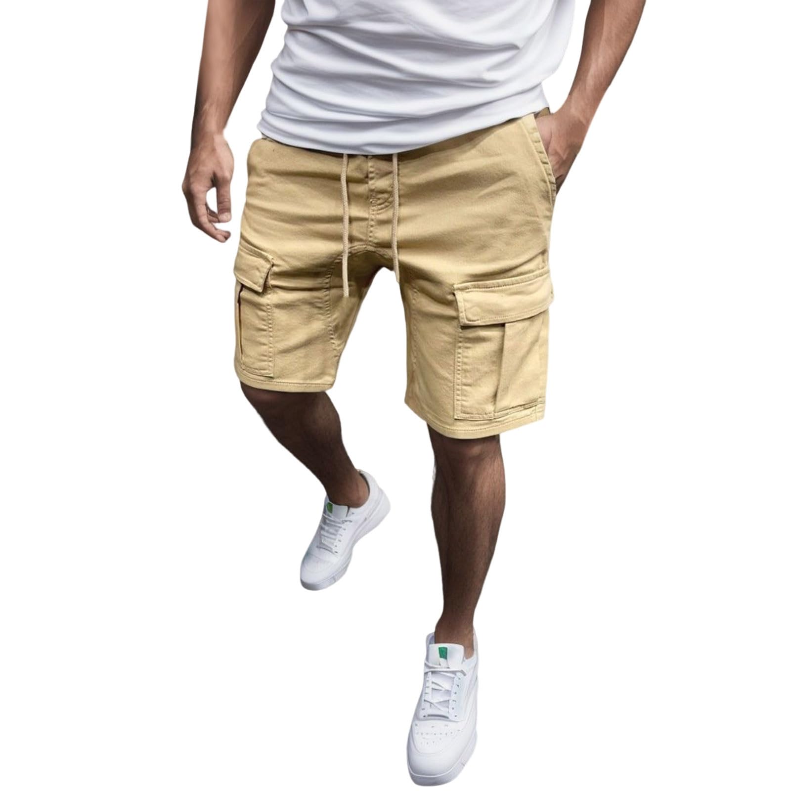 **Men's Casual Cargo Shorts with Drawstring Elastic Waist - Loose Fit Jogger Shorts with Multi-Pockets for Outdoor, Gym & Travel**